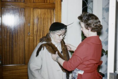 #ad #ad 1950s Red Border 35mm Slide Kodachrome Adjusting a Woman#x27;s Mink Stole $23.99