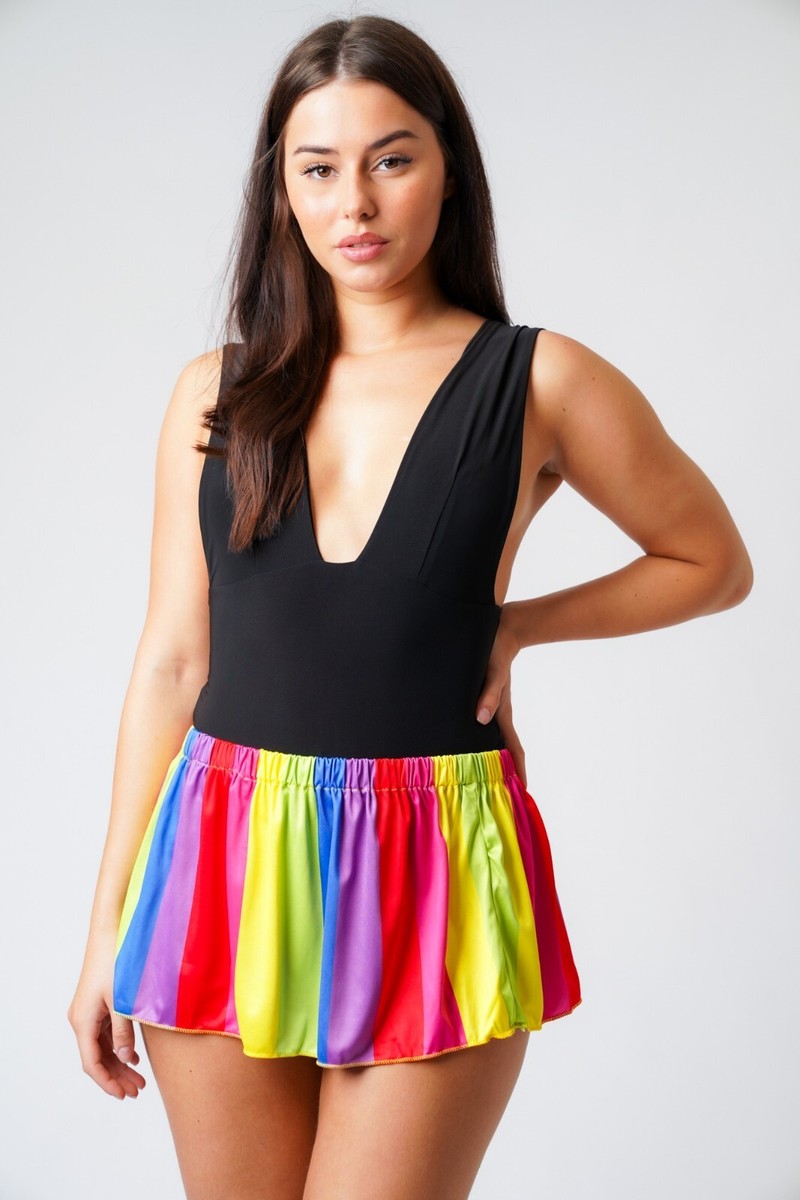 Rainbow Stripe Just Short Mini Skirt Women's Ladies Multicolour