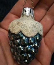 Vintage Blown Glass Frosted Blue Pinecone Ornament 2 Germany