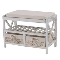 Schuhregal Sitzbank 45X65X34Cm, Shabby-Look, Vintage, Weiß