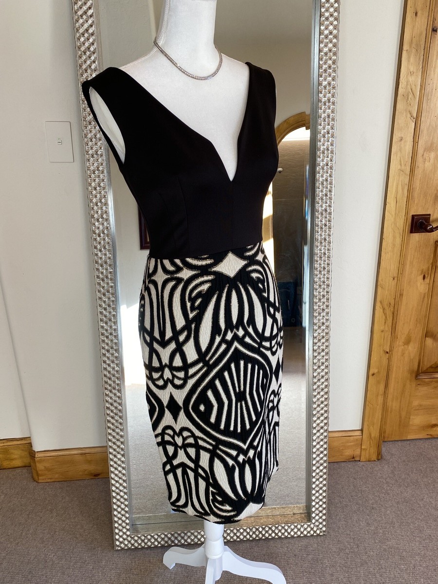 black and cream dresses Halo Body Con Dress & Black Knee Length Small US 4 Size:Size 26 A-line V Neck Open SL40-12-4-24 Store in a Garment