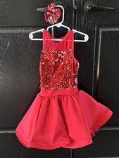 Weissman dance dress child Size IC skirt leotard Sequins Red