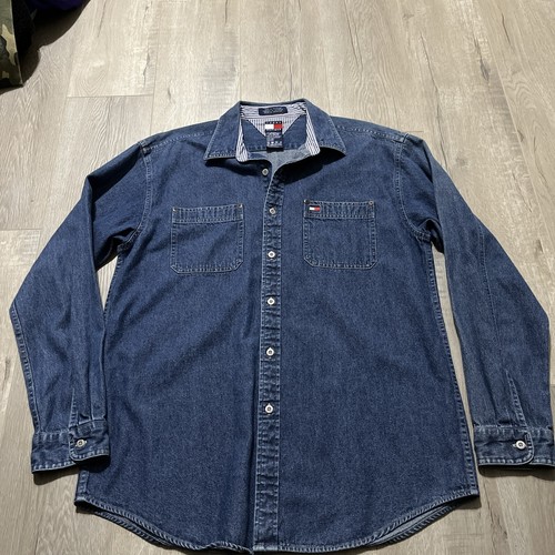VINTAGE Tommy Hilfiger Shirt Adult XL Blue Denim Cotton Outdoor 90s Y2K Mens