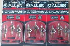 3 pack lot / 9 ALLEN SKYBOLT BROADHEAD FIELD POINT COMBO, 100 GRAIN