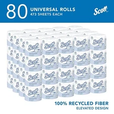 Scott 100% Recycled 2-Ply Toilet Paper, 80 Rolls, 37,840 Sheets