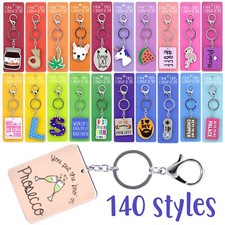 Plastic Metal Keyring Tag Designs Dog Cat Kids Coffee Chocolate Pug Charm Gift