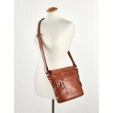 Ella Simone Woodstock Leather Bucket Bag Brown Crossbody