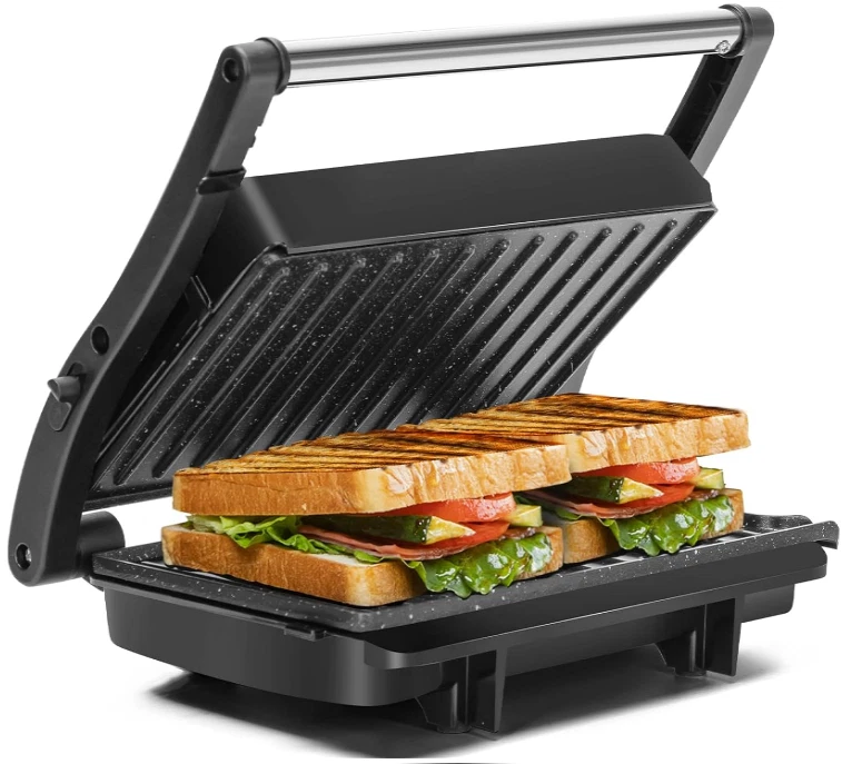 1000W Panini Press & Grill with Ceramic Non-Stick Plates - New (open box)