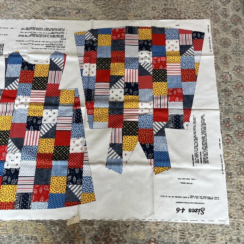 Springs Vtg Girls Sz 4-6 Faux Patchwork Dress Jumper Cut & Sew Cotton Fabric 70s - Image 4 of 4