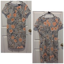 Banana Republic Size 10 Grey & Orange Floral Crane Scuba Fitted Dress
