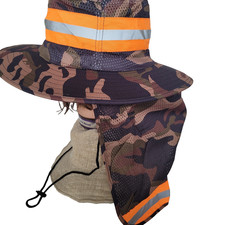 CAMO Hi Vis Reflective Safety Boonie Neck Flap Cover Work Hat Camouflage Sun Cap