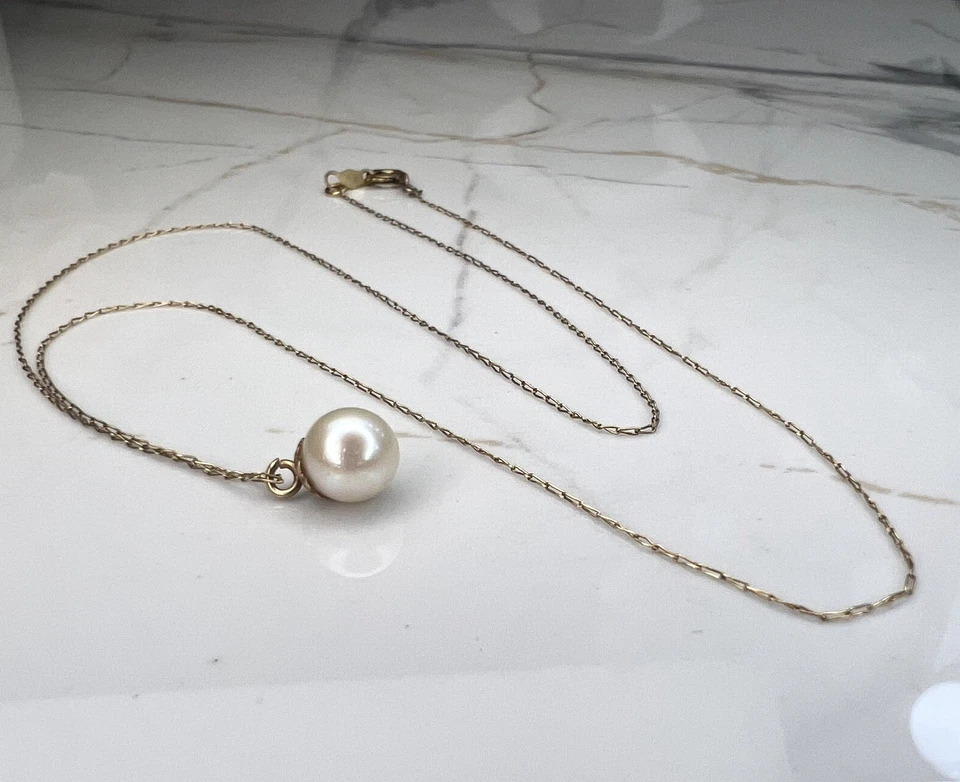 🎄 Solid 14k Yellow Gold Necklace Pearl 18” Christmas Gift for her Vintage Chain - Image 4 of 4