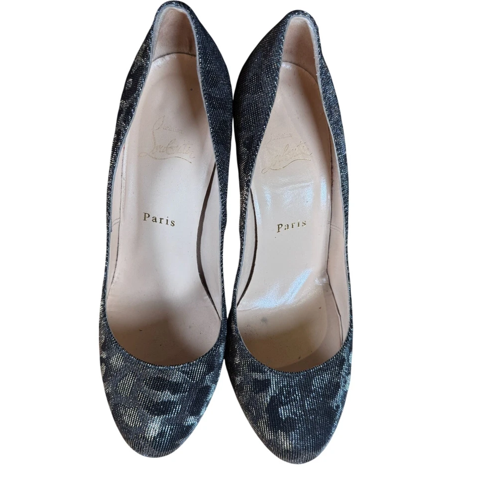 Christian Louboutin Leopard Metallic Lame Fifi 100 Pumps Heels Size 38.5 - Image 2 of 4