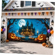 Halloween Garage Door Cover 16x7 FT - Spooky Garage Door Cover 16x7 FT Castle