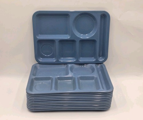 Lot 12 Carlisle N43981 6-Compartment Blue Speckled Cafeteria Food Trays 10"x 14"