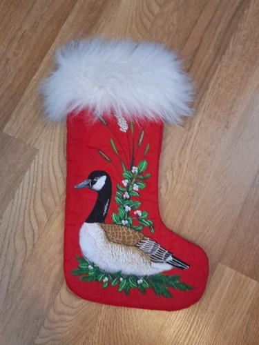 Vintage Red Mallard Duck Wildlife 2 Sided Christmas Stocking Fur Top 15 Inches - Picture 2 of 10