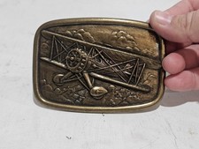 Vintage Avon Brass Biplane Rectangle Belt Buckle