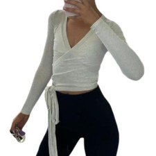 Breathable Coquettes Blouses for Women Wrap Top Tie Up Workout Ballet Top