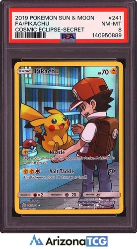 Pokemon 2019 Pikachu 241/236 Full Art Secret Rare Cosmic Eclipse PSA 8