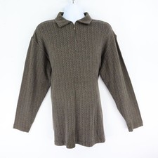 Perry Ellis Sweater 1/4 Zip Tight-Knit Mens L Brown Herringbone 100 Cotton Soft