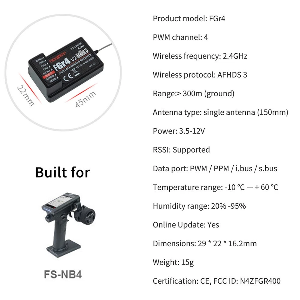 Flysky FGR4S FGR4P FGR4B FS-GR3E FS-R6B FS-iA6 FS-iA6B FS-BS6 FS-R9B RC Receiver - Image 4 of 4