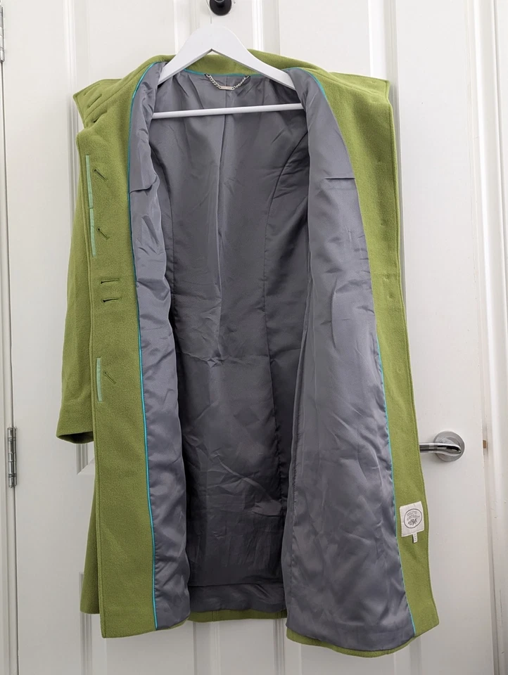 Laura Ashley зеленый полностью с подкладкой шерстяная смесь пальто размер Великобритании 10 - Изображение 3 из 4