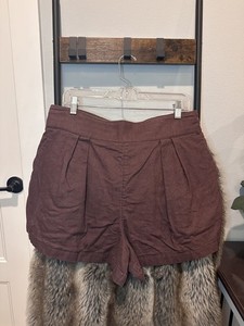 Abercrombie & Fitch Brown Linen Pleated Pull On Shorts Size Large