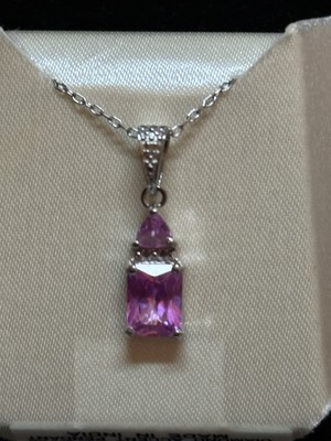 925 Silber rosa geschaffener Saphir mit Diamant Akzent Anhänger Halskette für Frauen