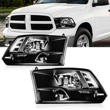 Headlights For 2009-2018 Dodge Ram 1500 Factory Quad Halogen Clear Black 2PC
