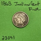 1863 Indian Head Cent 1c Fine Copper-Nickel