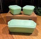 1940's Fire King Jadeite Philbe Set Loaf Pan & 2 Leftover Dishes Clean READ