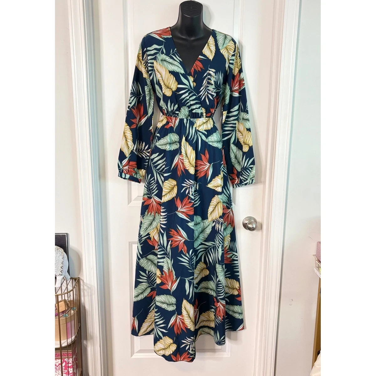 aakaa blue floral dress Aakaa Burnout Chiffon Cami Tiered Midi Dress With Ribbon Detail Blue Multi / L
