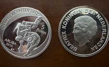 2010 Aruba One Silver Coin 5 Florin  Olympia London  Sport Judo