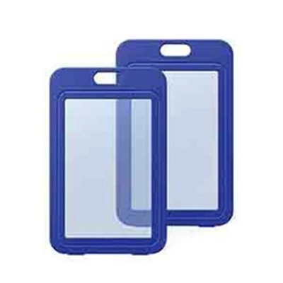 1/2 Pack ID Badge Holder with Double-Sided Windows Hard Plastic Vertical Black