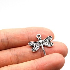 40PCS Antique Silver Tone Dragonfly 2 Sided Charm Pendant JHS226