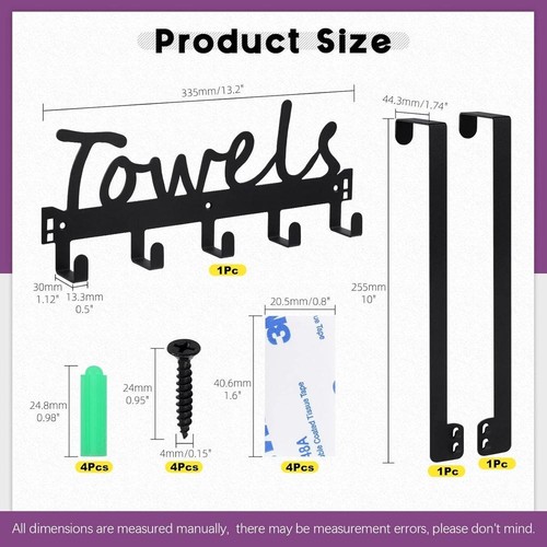 1Pcs Black Over The Door Hooks Towel Hooks, Wall Mount Towel Rack Towel Holder - Picture 2 of 7