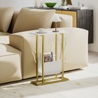 Narrow Side Table with Magazine Holder, Small Slim End Table, White Marble Grain
