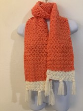 Women s Hand-Crocheted Scarf, orange/cream, acrylic, W 6in X L 75 in FREE SHIP