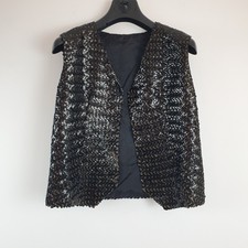 Vintage Y2K Black Sequin Waistcoat Size M Handmade Festive Whimsygoth 