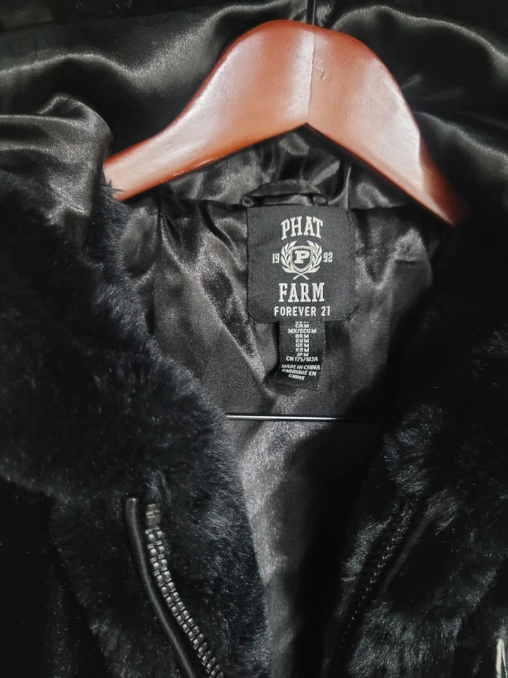 Abrigo Chaqueta con Capucha Phat Farm Forever 21 Negro Piel Sintética Para Hombre Ropa de Calle M Foto 4 de 4