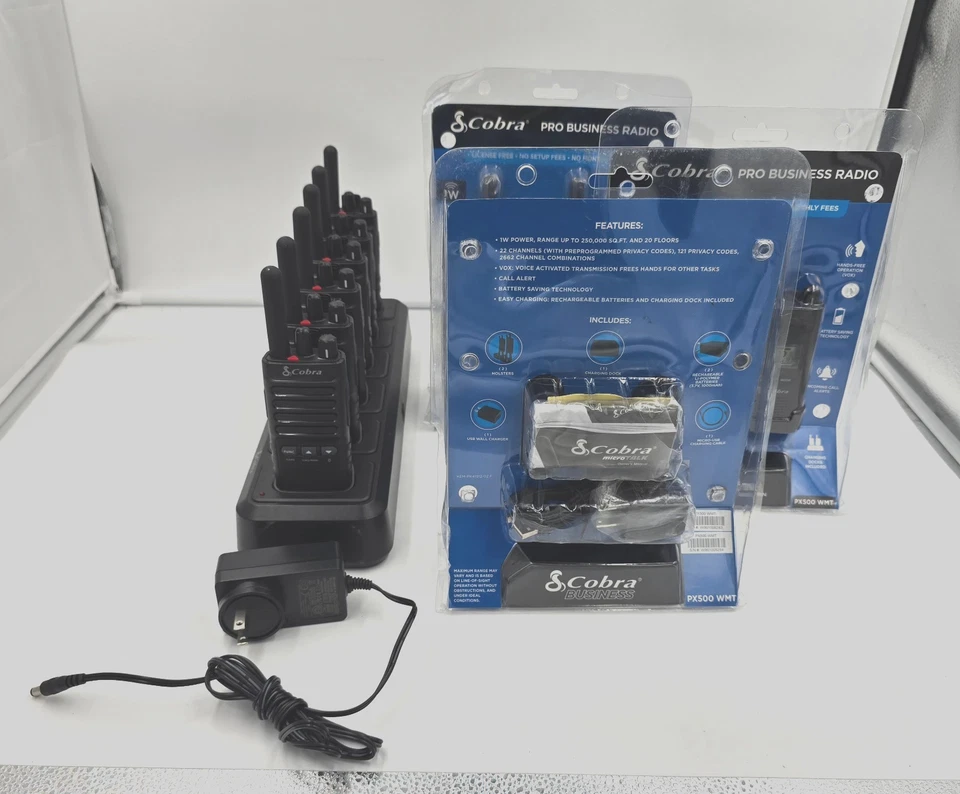 Cobra PX655-BCH6 6-pack Pro Business Radios W/ Charging Dock + 6 NEW PX500 - Image 2 of 4