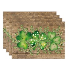 Wood Grain Green Shamrocks Clovers Eucalyptus Leaves St. Patrick's Day Placem...
