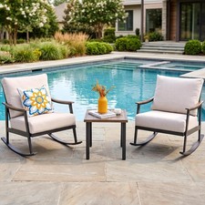 3 Piece Rocking Bistro Set with Outdoor Rocker Chairs Wicker Patio Furniture