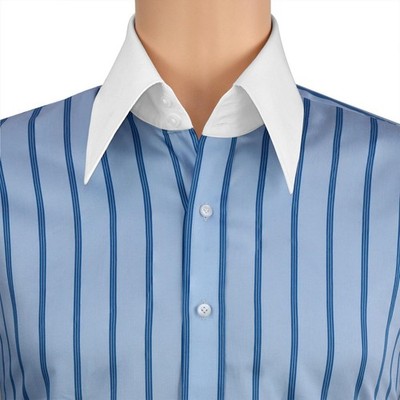 Edwardian Men's High Long Point Spear Collar Shirt Blue Stripes Cotton Size 17.5