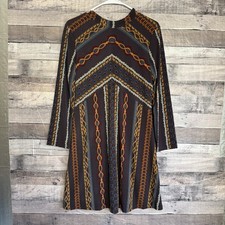 Free People Stella Retro Mock Neck Knit Mini Dress Boho Chic Printed Dress Sz M