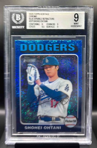 2024 Topps Heritage #371 Shohei Ohtani Chrome Blue Sparkle Refractor BGS 9 MINT
