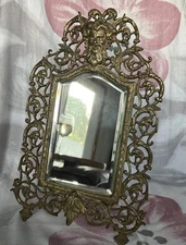 Antique Brass Frame Bacchus Beveled Tabletop Vanity Mirror Bradley & Hubbard