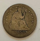 1853-P Seated Liberty Silver Quarter - Double Arrows - Some Toning