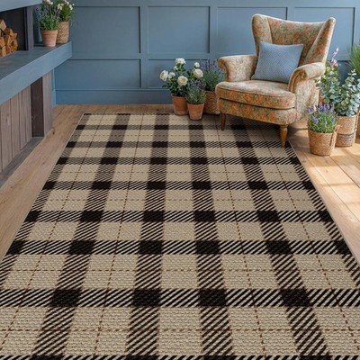 Jute Rug 6x9 for Living Room, Washable Black and Brown Rug for Dining Room,