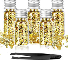 5 Bottles Gold Flakes, Gold Leaf Cake Decoration Gold Leaf Sheets for Cooking De